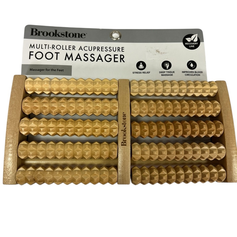 Brookstone Natural Wood Multi-Roller Acupressure Foot Massager